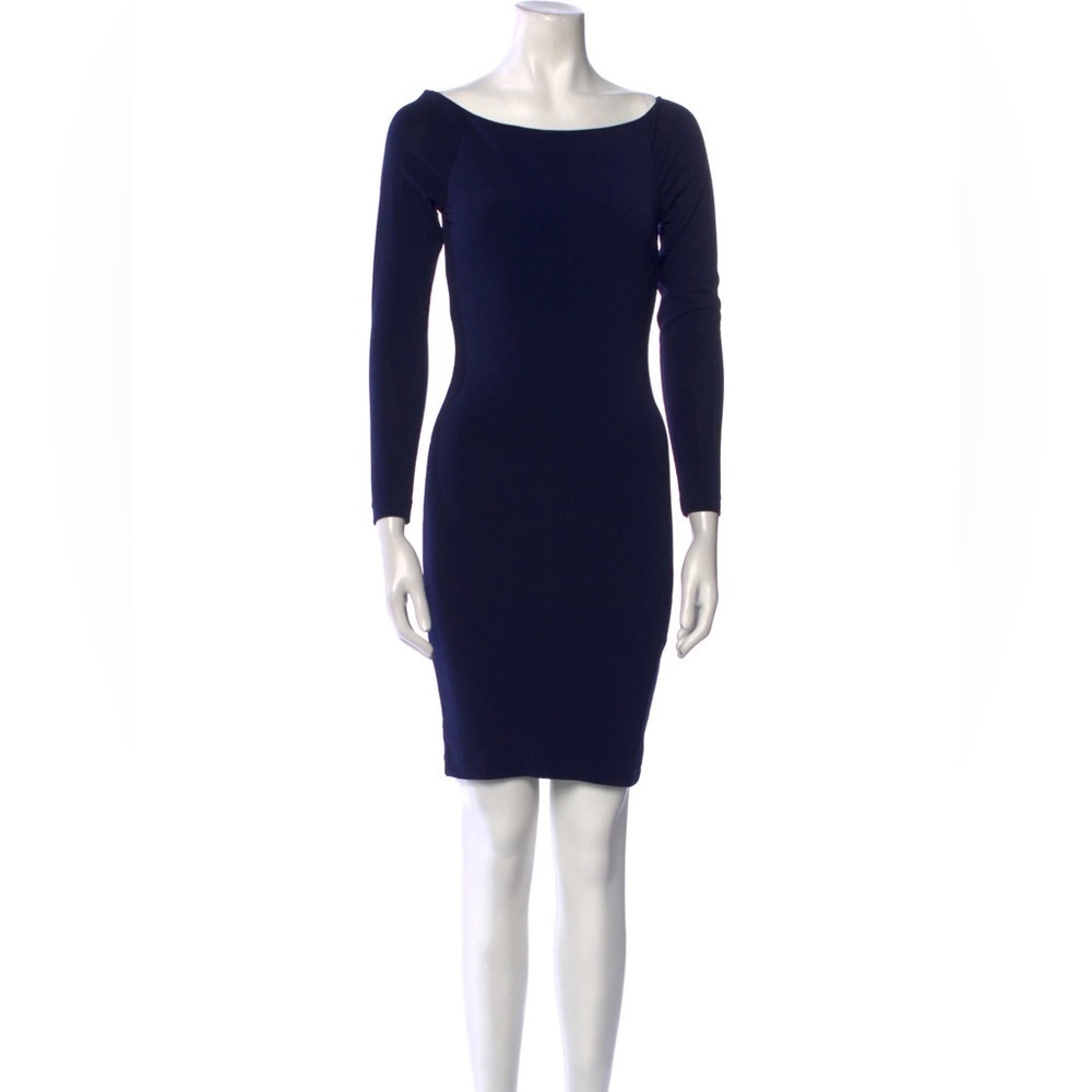 Alice + Olivia Bateau Neckline Dress Medium navy black mesh panel boat neck